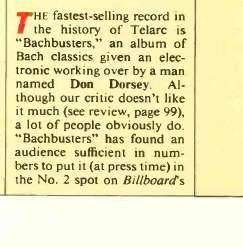 Stereo Review paragraph calling Bachbusters the fastest selling record in the history of Telarc